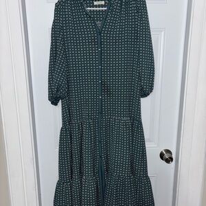 Max Studio Green and Gold Tiered Maxi Dress